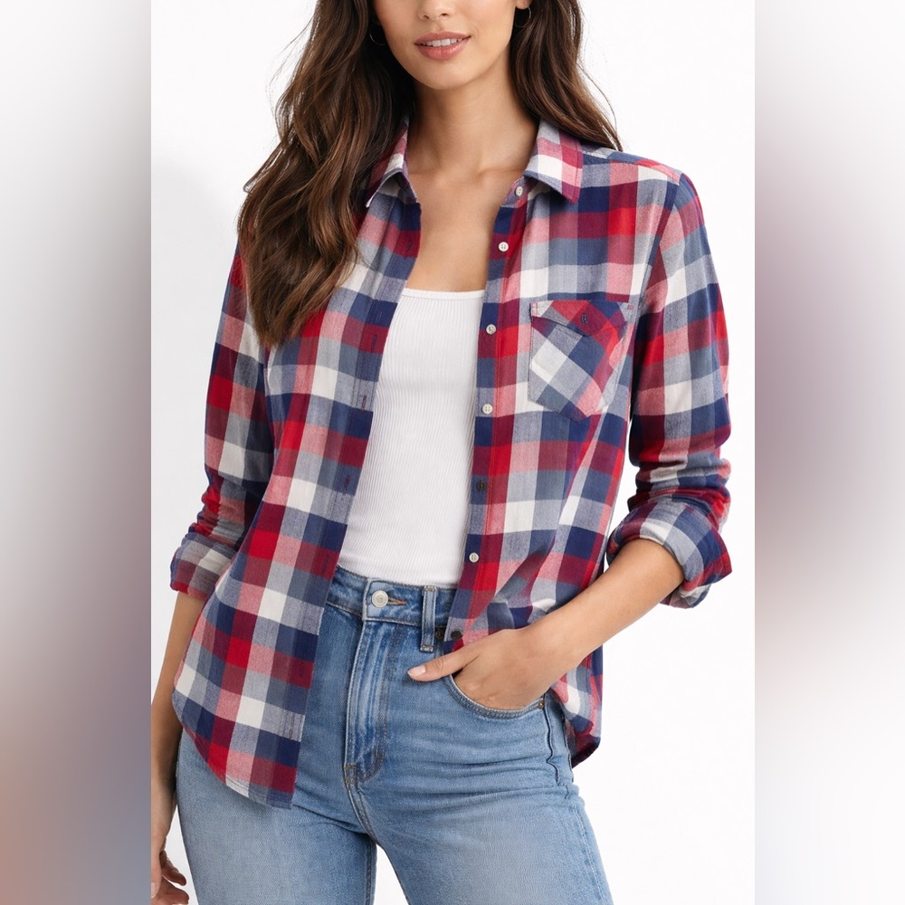 Hollister Red Blue White Plaid Button-Down Shirt